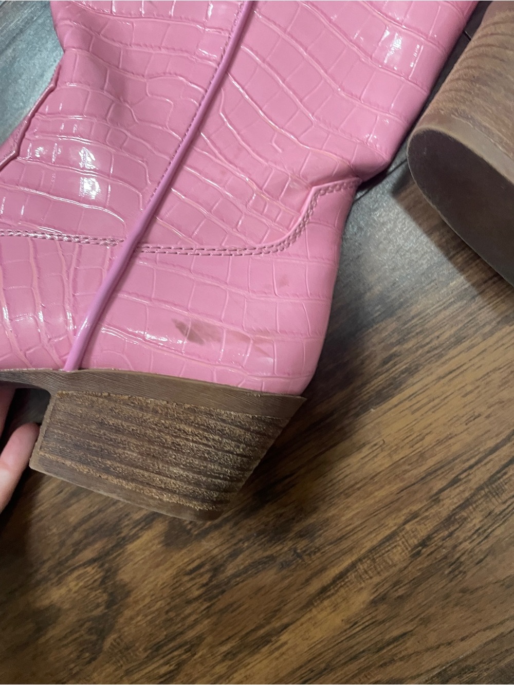 Women’s Pink Croc-Embossed Mid-Calf Western Boots - Picture 8 of 11